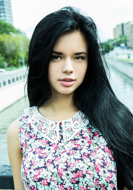 Excellent spanish dark hair young Carmen Summer in skirt makes some foot fetish 