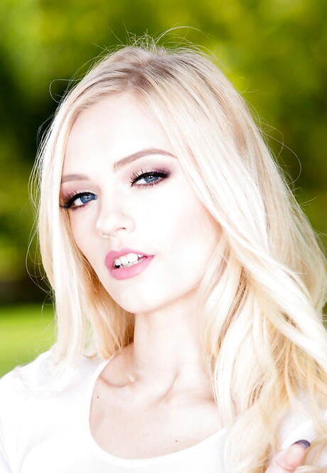 Stunning american blonde Alex Grey in sexy lingery exposing small tits and spreading her legs outdoor