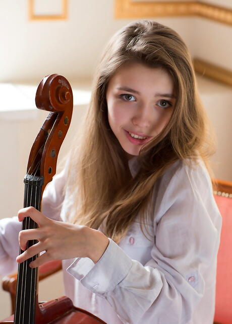 Rangy ukrainian youthful Mila Azul in undies exhibits big boobies and bald pussy 